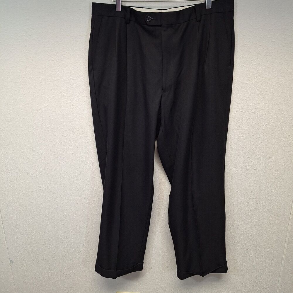 Pga Tour Pleated Dress Pant Straight Leg Solid Black Men's Size 38/30